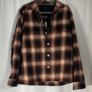 All Saints Plaid Shirt in Black and Brown SIZE LARGE